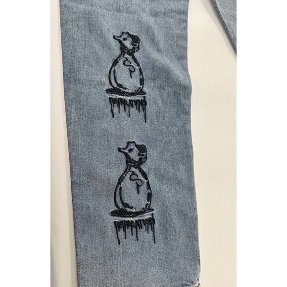 Men's C’est Bon Moneybag Graffiti Style Denim Jeans Size XL - Picture 7 of 8